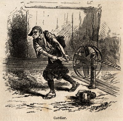 Repslagaren. Gravyr för att illustrera resan till Japan 1863-1864, av Aime Humbert, minister för Schweiziska edsförbundet, i "Le tour du monde, nouveau journal des voyages", publicerad under ledning av Edouard Charton av Unknown artist
