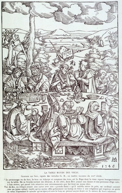 Lastbordets runda bord: lek, girighet, lust, stolthet... - Gravyr 1546 av Unknown artist