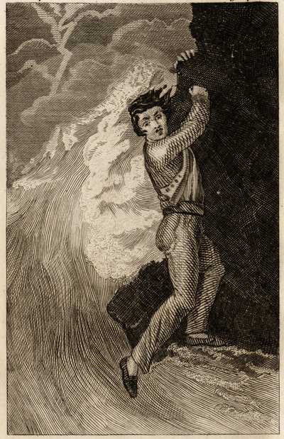 Robinson Crusoes skeppsvrak, gravyr insatt i "The adventures of Robinson Crusoe" av Daniel Defoe (1660-1731), edition la librairie d