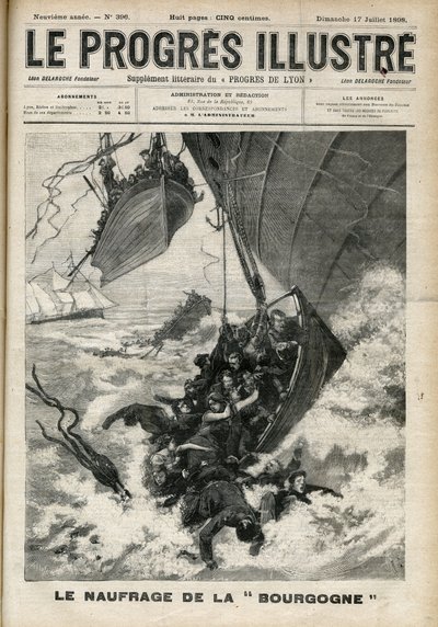 Transatlantens skeppsbrott "Bourgogne"-gravyren i "The illustrious progress"" från juli 1898. av Unknown artist