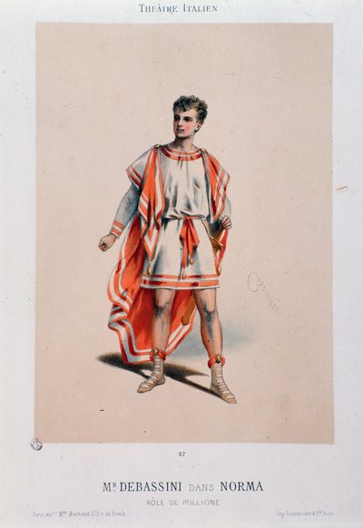 Sångaren Achille De Bassini framför Pollione i operan La Norma av Unknown artist