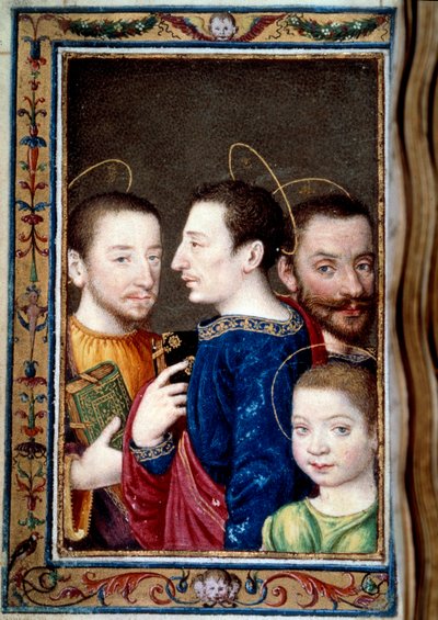 Francois I:s söner (1494-1547): Francois (1518-1536) Dolphin, Henrik II (1519-1559) och Karl (1522-1545). Miniatyr i "" Timmens bok av Catherine de Medici"" (Catherine de Medici) av Unknown artist