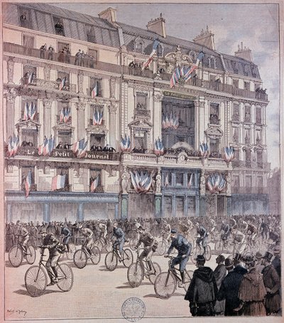 Starten på Paris-Brest-loppet - i "" Petity journal"" av 1891-09-12 av Unknown artist