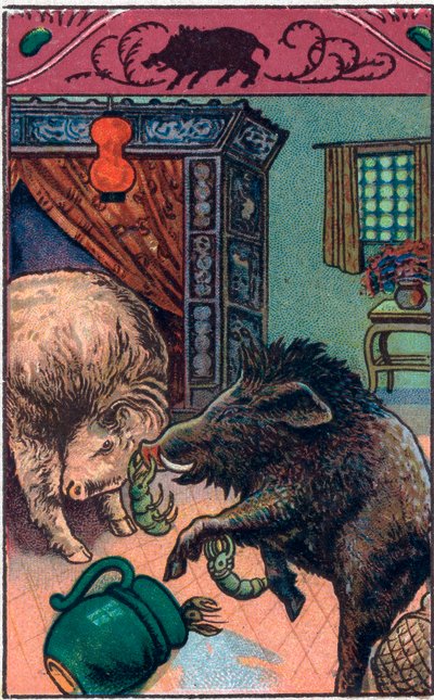 Den fruktansvärda galten. kinesisk saga. Kromolitografi från slutet av 1800-talet. av Unknown artist