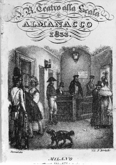 Biljettkontoret för teatro alla Scala, almanach från 1833. av Unknown artist