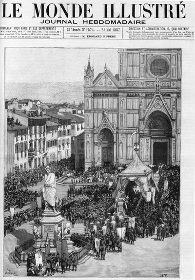 Översättningen av kvarlevorna av Gioacchino Rossini i kyrkan Santa Croce i Florens (Italien), i "" den illustrerade världen"" 1887. av Unknown artist