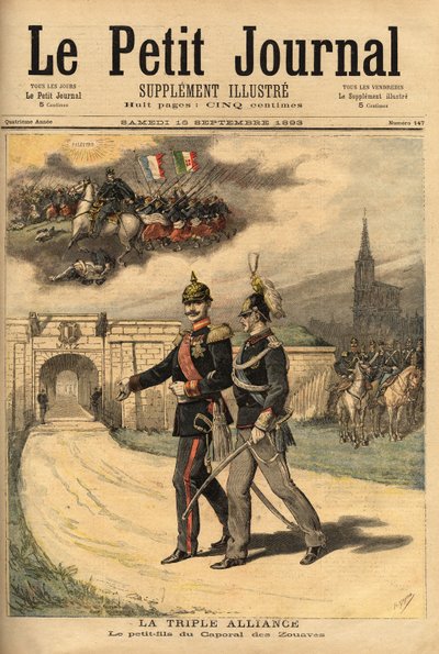 Trippelalliansen mellan Tyskland, Österrike Ungern och Italien, anklagad av Frankrike för landsförräderi sedan prins Victor (1862-1926) besökte Vilhelm II (1859-1941), tyskarnas kejsare, prinsen kallas sonson till korpral av Zouaverna, eftersom hans g av Unknown artist