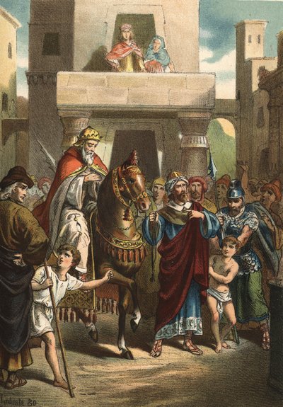 Mardochees triumf (eller Mordechai eller Mordecai), biblisk karaktär (Life-femth century BC).i "" El Culto de la Hermosura"" av Juan Justo Huguet, Molinas Hermanos editores av Unknown artist