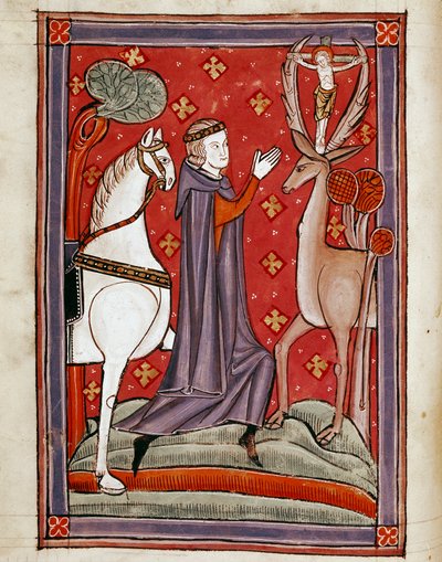Synen av Saint Eustatius Saint Eustachius vänd mot ett rådjur som bär en bild av Kristus korsfäst mellan hans skogar. Miniatyr från ett 1200-talsmanuskript. Biblioteca Marciana, Venedig av Unknown artist