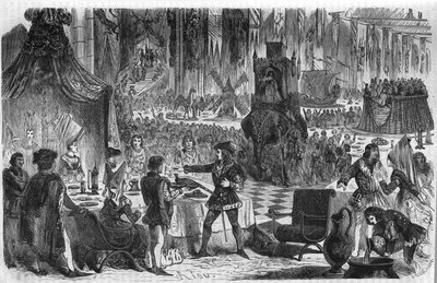 Fasanens önskan. Filip III Le Bon, hertig av Bourgogne (1396-1467) anslöt sig till kejsaren av Konstantinopel den 17 februari 1454 för en bankett på hotellet i Salle de Lille. Gravyr av 1800-talet. av Unknown artist
