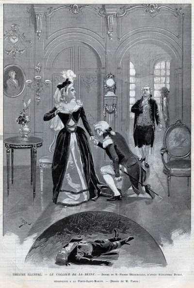 Teater berömd - "" Drottningens halsband"" (Affär) drama av Pierre Decourcelle av Alexandre Dumas pere - "" Drottningens halsband"" pjäs i 5 akter och 13 målningar, Paris, 31 januari 1895, Theatre de la Porte Saint-Martin av Unknown artist
