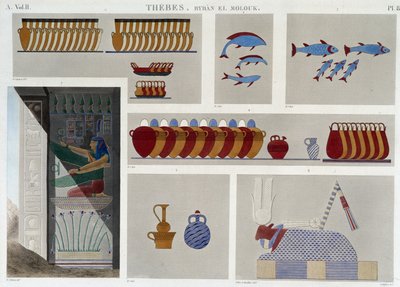 Thebe: Bybân el Molouk. pl 87: Målningar av kungars 5:e grav i öster, 7:e basrelief från ingången till samma grav i "" Egyptian Antiquites"", sd. 1800-talet av Unknown artist