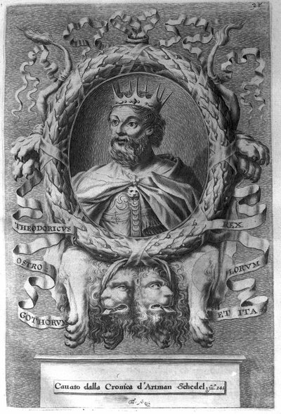 Theodorik I den store (v. 454-526), kung av östgoterna (474-526) och grundare av östgotriket i Italien. av Unknown artist