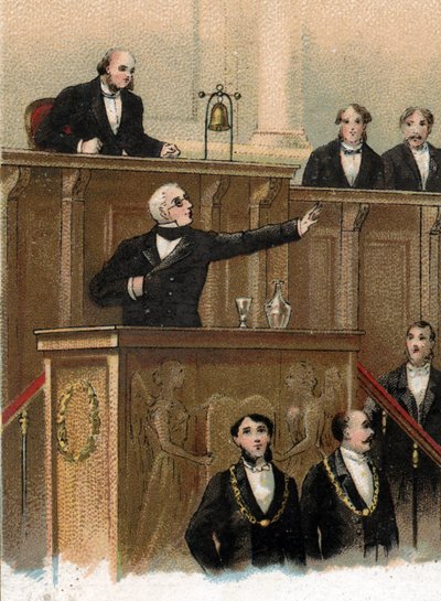 Det finns bara ett fel kvar som gör att Adolphe Thiers (1797-1877) inte har kunnat utses till den lagstiftande församling som förutsåg händelserna 1870, 3 maj 1866 (Adolphe Thiers talar i en möteslokal för corps lÃ av Unknown artist