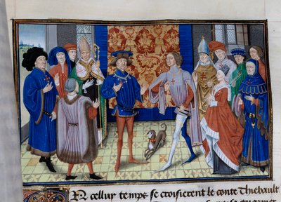 Thibaut III av Champagne (1179-1201), Ludvig (död 1205), greve av Blois och Chartres, och Baudouin IX av Flandern (eller Baudouin VI av Hainaut), känd som Baudouin I av Konstantinopel (1171-1206), möts. Miniatyr i "" Chronicle du temps de Herode Antipas""" av Unknown artist
