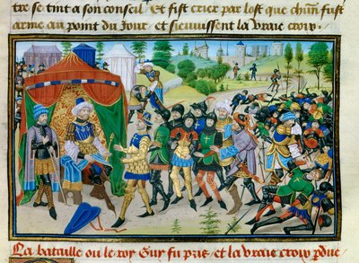 Tredje korståget: förlusten av det sanna korset under slaget vid Hattin den 4 juli 1187, miniatyr från "" Chronicle abregee"" av David Aubert, ca 1450 av Unknown artist