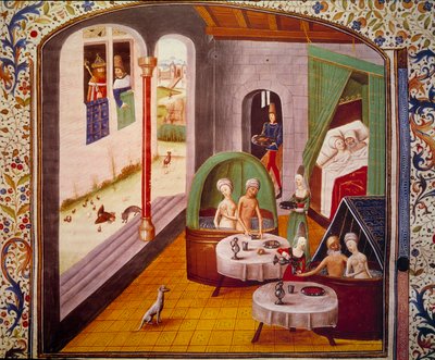 Miniatyr. Inuti ett "badhus" under medeltiden av Unknown artist