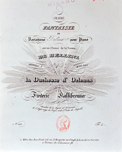 Titelsida för partitur av Grande Fantaisie av F Kalkbrenner av Unknown artist