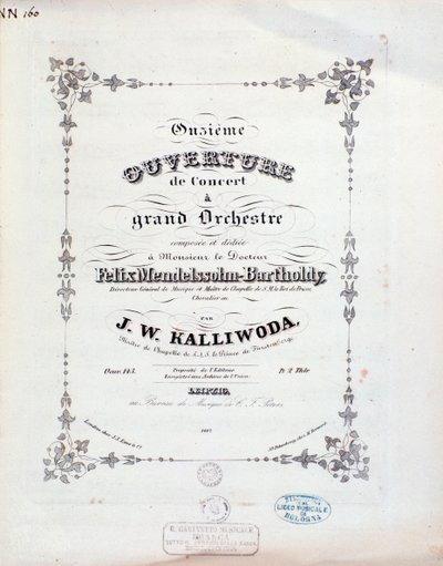 Titelsida för partitur till ouvertyr nr 11 av Kalliwoda av Unknown artist