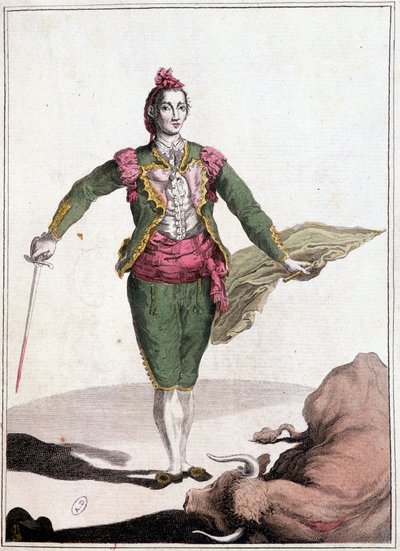 Toreador-dräkt, den berömda Joaquin Costillares, efter att ha störtat tjuren, 1825. av Unknown artist