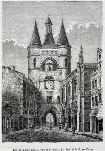 Tornet på det före detta Hôtel de Ville de Bordeaux, känt som "Tour de la Grosse Bell" - gravyr av Unknown artist