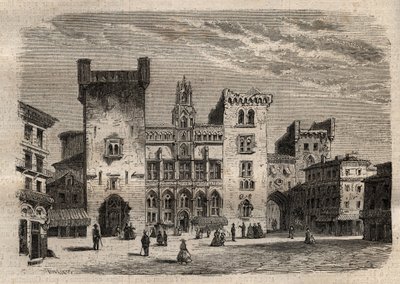 Rådhuset i Narbonne - Languedoc-Roussillon-Midi-Pyrénées - Frankrike - gravyr i "Dictionnaire populaire illustrious" - 1864 - av Joseph Decembre och Edmond Allonier - av Unknown artist