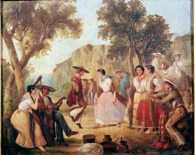 Traditionell mexikansk dans Målning av 1800-talets Mexiko, National Historic Museum, Chapultepec Castle av Unknown artist