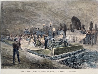 Förvandlingar av Paris under det andra imperiet, Haussmann Paris. En utflykt i Egouts of Paris (haussmannska verk) - gravyr, sent 1800-tal av Unknown artist