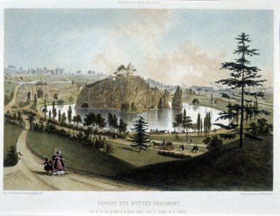 Förvandlingar av Paris under det andra imperiet, Haussmann Paris. Buttes Chaumonts trädgård av Unknown artist