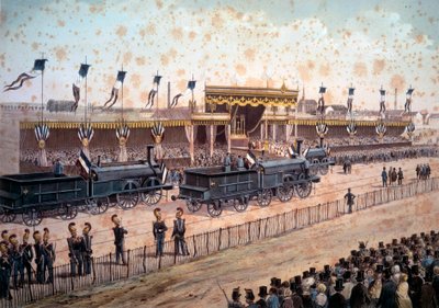 Transport: invigning av järnvägslinjen mellan Paris och Strasbourg. 1864. Gravyr Paris, B.N. av Unknown artist