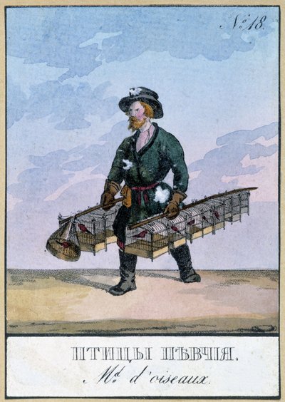 Resande fågelhandlare - Gravyr från 1800-talet av Unknown artist