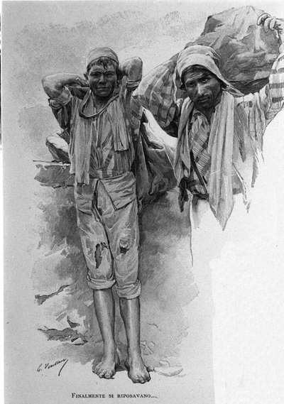 Två "carusi", minderåriga lärlingar. Sicilien. 1800-talsgravyr av Unknown artist