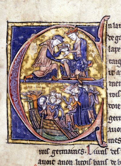 Två kungar av Bretagne: Bans de Berroye (far till Lancelot) och Boorz de Gaune. Manuskript: Conquest of the Holy Graal, skrivet 717 år efter vår herres passion. Bibliotheque Municipale de Rennes, ms. 255 (Samling av romaner av det runda bordet); P av Unknown artist
