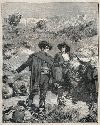 Två bönder från Sierra Almagrera i Spanien upptäckte Jarosos silverfyndighet 1838. Gravyr från 1885 i "" Les arts et metiers illustres"" av Adolphe BITARD. av Unknown artist