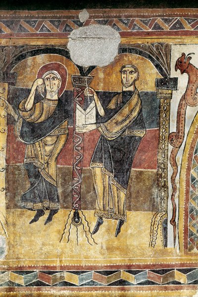 Två helgon. Detalj av en fresk från kyrkan Saint Mary of Taull. 1123 ungefär. Barcelona. Kataloniens nationalmuseum för konst. av Unknown artist