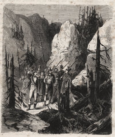 Tyrolerpatrioten Andreas Hofer (1767-1810) arresteras - Tyrolpatrioten Andreas Hofer (1767-1810) arresterad av de italienska trupperna den 19/01/1810 Gravyr från 1879 i "Histoire des societes secretes, politiques et religieuses" av Pierre Zaccone (1817 av Unknown artist