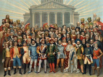 UNIVERSAL PANTHEON OF MAIN MEN CELEBRES kromolitografi av Sauvage cir av Unknown artist