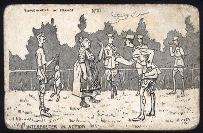 Förenade kungariket: Ett humoristiskt vykort som producerades i Frankrike under första världskriget för de brittiska styrkorna. av Unknown Artist