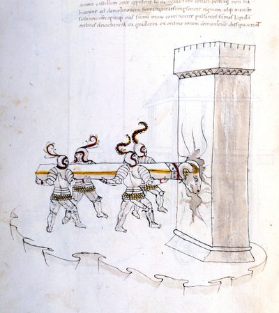 Användning av en belier under ett överfall på 1500-talet. av Unknown artist