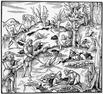 Använd den magiska hinken för att söka efter jordens skatter - i "The Book of Mines"" av Agricola av Unknown artist