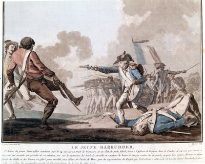 Vendées uppror: den unge Darruder. Detta är ett exempel på patriotisk hjältemod eftersom Darruder var en 14-årig pojke som tog vapnet från sin pappa som låg död för att döda sin lönnmördare och fortsätta kampen. 1793. av Unknown artist
