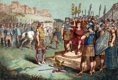 Vercingétorix, gallisk ledare, gick till Julius Caesar år 52 f.Kr. av Unknown artist