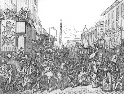 Via del Corso i Rom under karnevalen (Carnevale) 1836. av Unknown artist