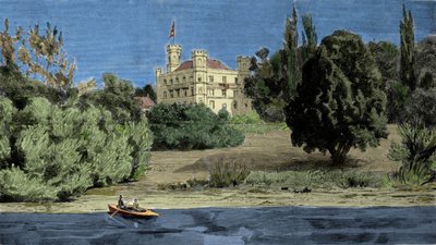 Utsikt över Bergs slott och sjön Stamberg där kroppen av Ludvig II av Baviere hittades (Ludwig II von Bayern eller Ludwig Otto Frederik Wilhelm von Wittelsbach (1845-1886)). av Unknown artist