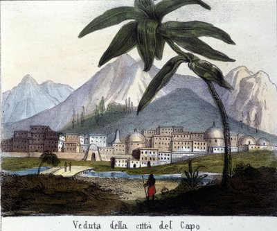 Utsikt över Kapstaden eller Kapstaden, vid tiden för brittisk kontroll, Sydafrika. 1820 av Unknown artist