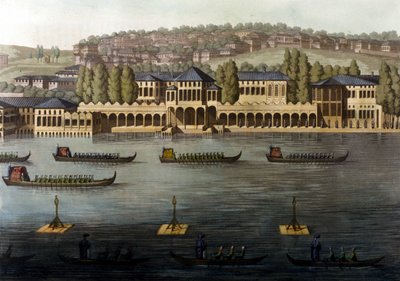 Utsikt över Konstantinopel, en av sultanens bostäder längs Bosporen. 1800-talet. av Unknown artist