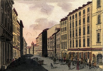 Vy över Kohlmarkt Street i Wien, Österrike Gravyr från 1820 av Unknown artist