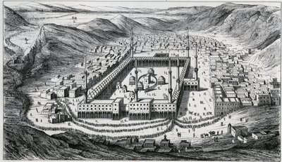 Utsikt över Mecka och dess stora moské vid tiden för pilgrimernas besök - gravyr från 1800-talet av Unknown artist