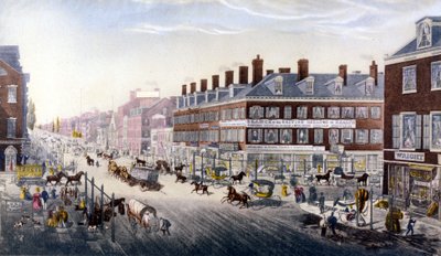 Utsikt över New York: Broadway. Gravyr från 1840. av Unknown artist