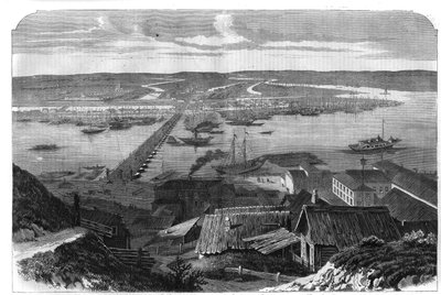 Vy över Nizhny Novgorod (Nizhny Novgorod), Rysslands stad. Gravyr i "" L